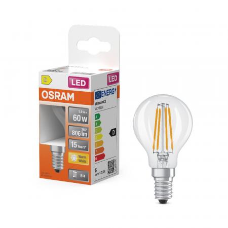 OSRAM E14 LED Lampe STAR FILAMENT klar 5,5W wie 60W warmweißes Licht Wohnraumbeleuchtung